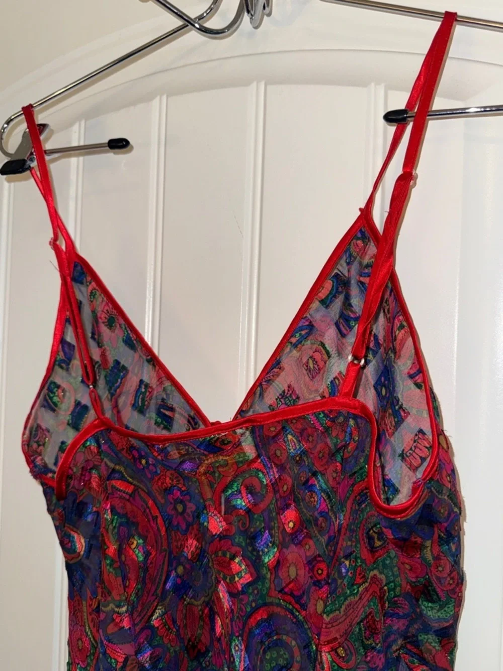 Victoria's Secret Sheer Paisley Teddy Red-Multicolor Print Vintage Sz Med - Picture 12 of 15